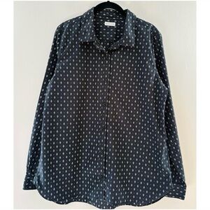 Garnet Hill Signature Organic-Pima-Cotton Shirt, Black w/ White Print, Large